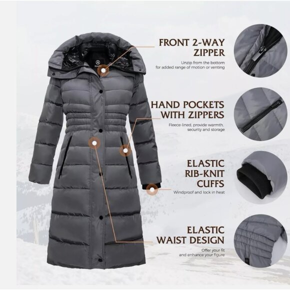 IKAZZ Winter Coats Thickened Warm Insulated Vegan Down Long Parka Jacket size XS - Picture 5 of 6